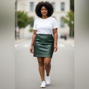 Ann Taylor Factory Dark Green Leather-Panel Pencil Skirt